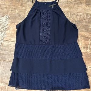 EUC WHBM Sz M navy layered halter style top.